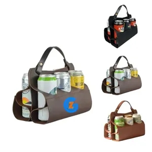 Custom Logo 6 Cans PU Leather Beverage Carrier Bag