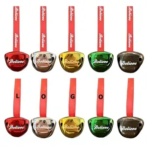 Believe Sleigh Bell Ornament Red Ribbon Mini Jingle Bell Set