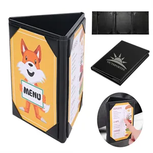 Leather Tri-Fold Table Tent A Frame Magnet Menu Sign Holder