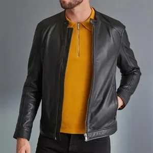 Custom Logo Elite Black Modern Racer Leather Jacket