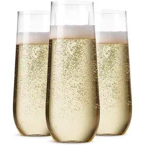 9 Oz Clear Stemless Plastic Champagne Flutes Disposable