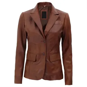Custom Logo Women's Premium Leather Blazer Jacket