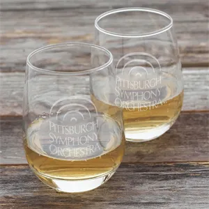 Etched 2-Piece Stemless Wine Glass Set