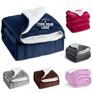 Custom Logo Gentle Soft Sherpa Fleece Blanket Thick and Warm