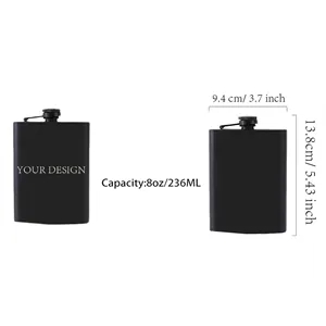 8 oz Black Engraved Stainless Steel Hip Flask