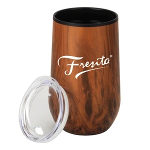 14 oz Wood Tone Economy Stainless Steel Stemless Wine