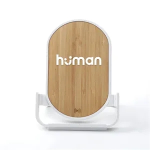 Custom Logo Bamboo 10W Wireless Charger With Phone Stand