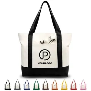 Canvas tote bag with an external pocket for casual shopping