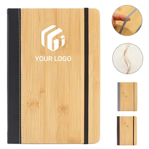 Custom Logo Work travel college bamboo grain lined journal notebook