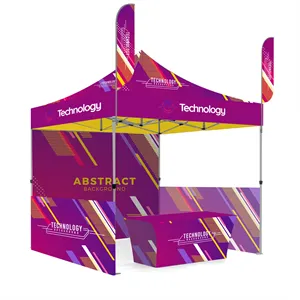 10'Custom Canopy Tent+3 Walls+9ft Flags+6ft Table Cover