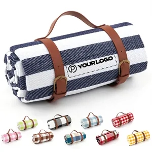 Custom Logo Picnic blanket with carry strap portable for camping beach