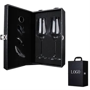 2-Piece Wine Glass Set in Leather Case with 4 Accessories