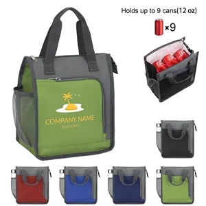 Custom Logo 9-Can Color-Block Insulated 300D Oxford Cooler Bag
