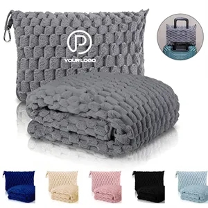 Custom Logo Portable travel blanket packable soft for airplane office