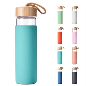 Custom Logo 20 Oz Borosilicate Glass Water Bottles with Silicone Sleeve