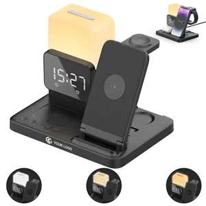 Custom Logo Phone fast charging station with night lamp and clock