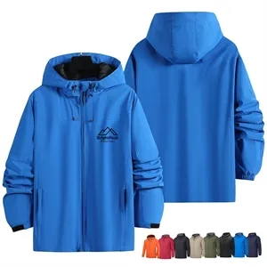 Custom Logo Mens Hooded Softshell Jacket Windproof Water Resistant