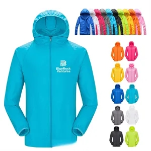 Custom Logo Lightweight Hooded Windbreaker Water Resistant Zip Jacket