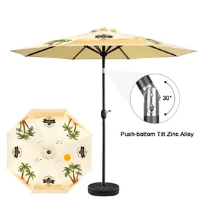 Custom Logo 9' Heavy Duty Market Umbrella with Crank Lift and Tilt