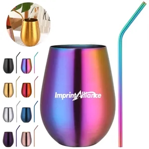 12oz. Stainless Steel Beer Cup with Bent Straw Drinkware Set