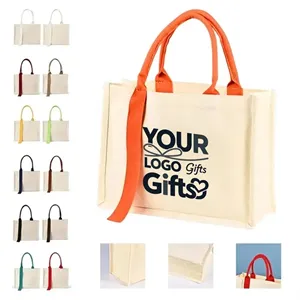 Two-Tone Handle Canvas Tote Bag for Daily & Shopping Use