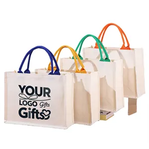 Reusable Canvas Tote Bag Colorful Handles for Shopping Daily
