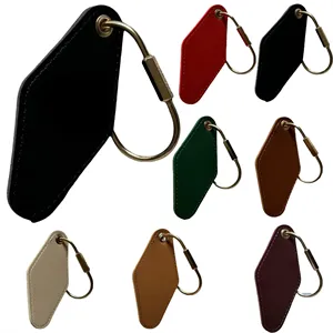 Custom Logo Vintage Leather Hotel Key with Brass Oval Ring