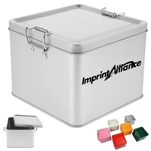 Rectangular Metal Hinged Tin Box with Buckle Latch