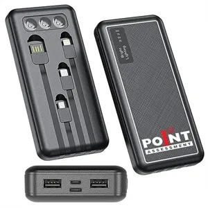 Custom Logo Slim 10000mAh Power Bank with 4 Cables & Light