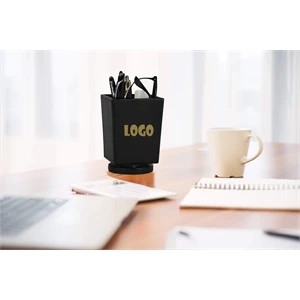 Artificial Leather Rotating Tabletop Storage Pen Holder