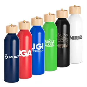 Custom Logo Meriden Sustainable Aluminum Bottle with Bamboo Lid &Cotton