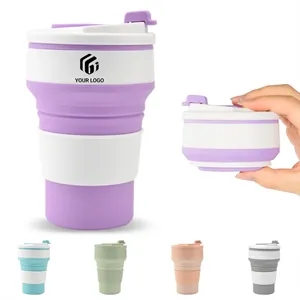 Custom Logo 12oz collapsible silicone travel cup for camping hiking