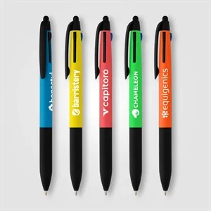 Malta Recycled Plastic 3-in-1 Stylus Neon Grip Multi-Ink Pen