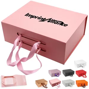 Collapsible Rigid Cardboard Gift Box With Ribbon Handle