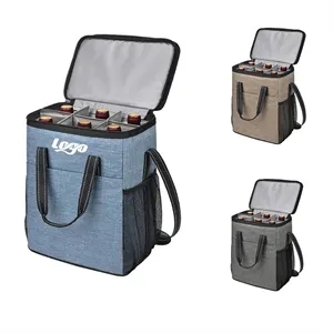 Custom Logo 6 Bottle Pockets Oxford Wine Cooler Bag