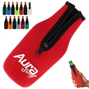 Custom Logo 11Oz. Zippered Neoprene Bottle Cooler Sleeve