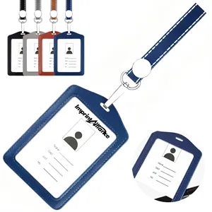 Custom Logo Genuine Leather A7 ID Badge Holder with Lanyard