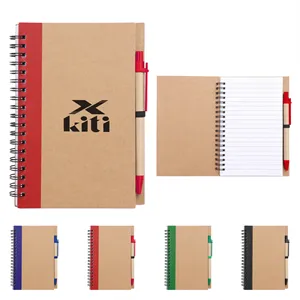 Custom Logo Kraft Cover Eco Inspired Spiral Notebook Journal W/Pen 5"x7"