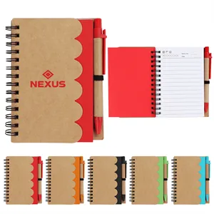 Custom Logo Wave Kraft Cover Pocket Spiral Notebook Journal W/ Pen 4"x5"