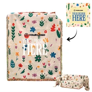 Custom Logo Multi-function decorative sofa bed blanket with tassels