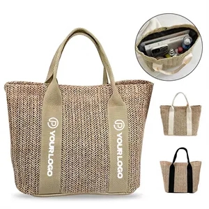 Beach straw tote handbag top handle large for holiday