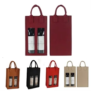 Felt Double Wine Bottle Carry Bag With Window