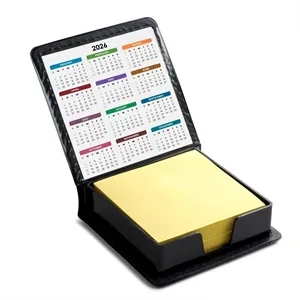 Leatherette Flip-Top Calendar Box with Yellow Sticky Note Pa
