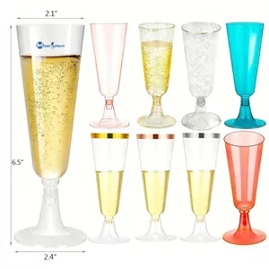 5oz Disposable Champagne Flutes Clear Gold Rim Party Cups