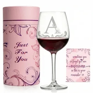 Personalized Initial Wine Glass with Gift Tube Box Set