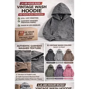 Custom Logo 48-Hour Rush Vintage Wash Hoodie Program LA