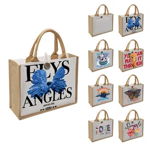 Burlap&Canvas Shopping Tote Bag Full Color Printed