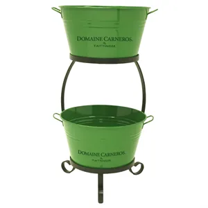 Two-Tier Metal Ice Buckets with Handles & Stand