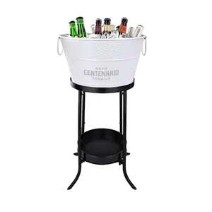 Round Galvanized Hammered Beverage Tub with Stand