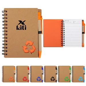 Custom Logo Kraft Cover Mini Spiral Notebook Journal With Pen